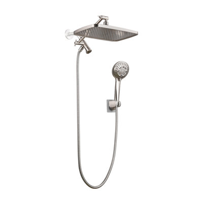 Adjustable 12" Rectangular High Pressure Dual Shower Head with 8-Spray Handheld Shower