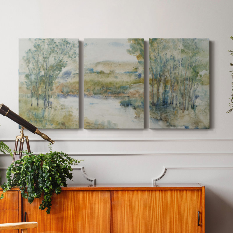 «Trees On The Creek I» - Toile tendue avec châssis de qualité supérieure - Prêt à être accroché, H 48 po x l 96 po x P 1 po