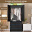 Armoire-penderie en bois 70 "avec tringle suspendue et 3 tiroirs 70" - Grande armoire de rangement pour chambre à coucher, style Art déco-2075115730