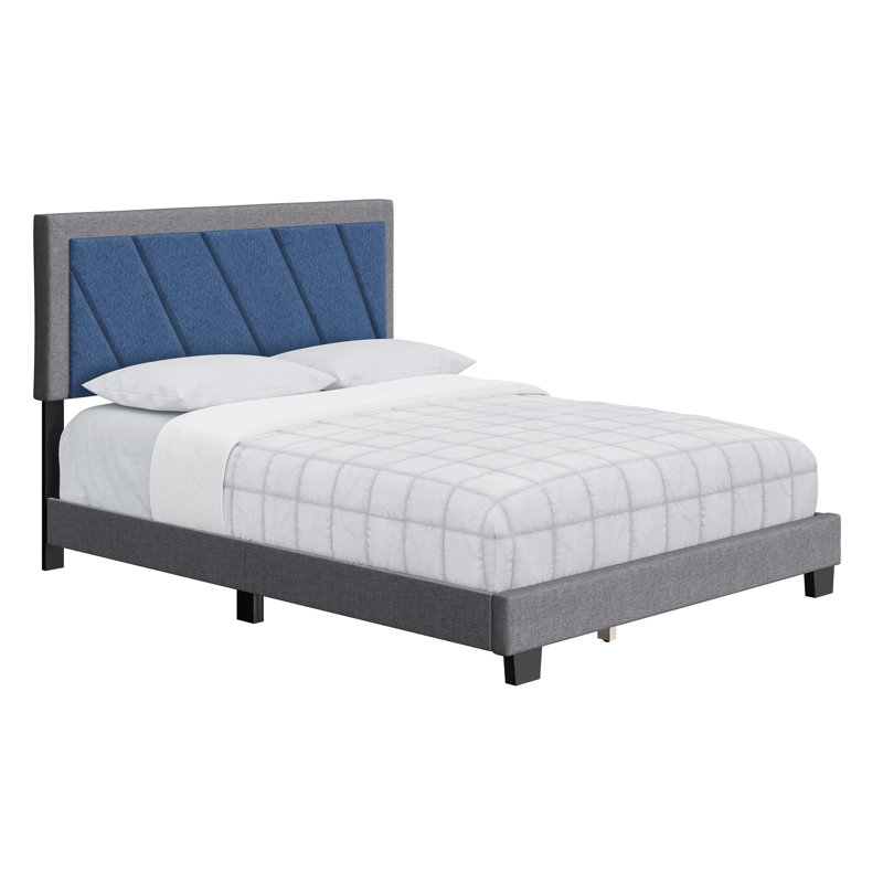 Lit plateforme tapissier Savona, Grand, Bleu/gris