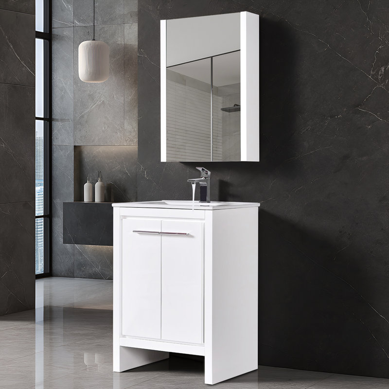 Artemis 24.5'' Single Bathroom Vanity with Ceramic Top, Glossy White