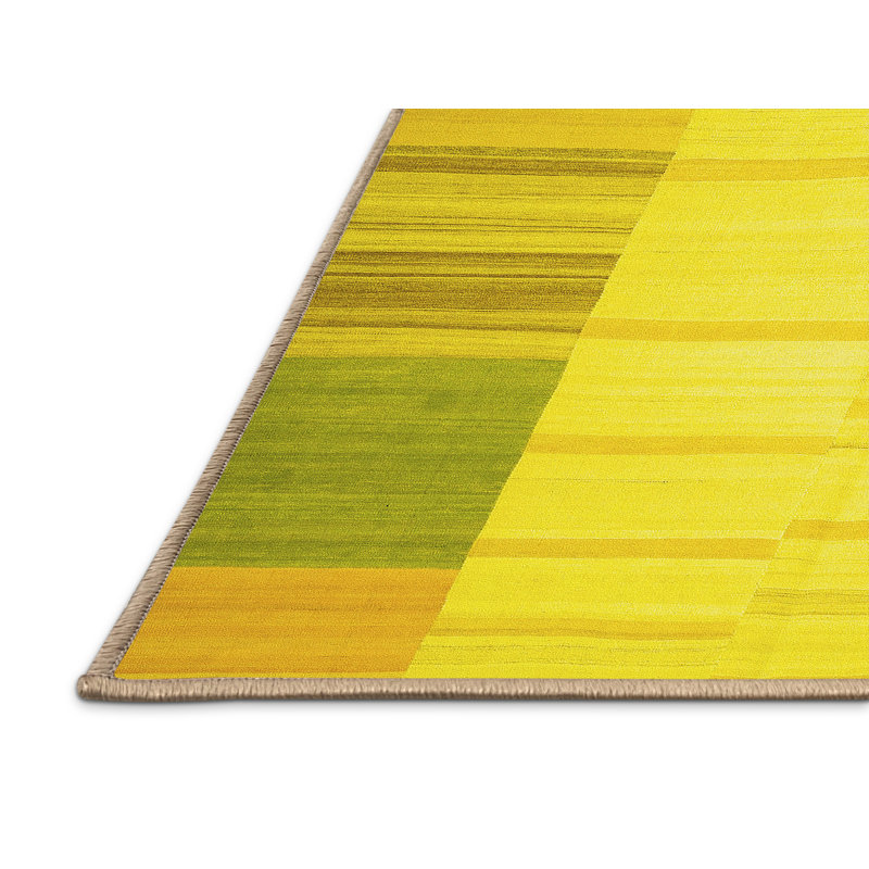 Tapis contemporains jaunes lavables à la machine 1165, Rectangle 2 pi x 4 pi