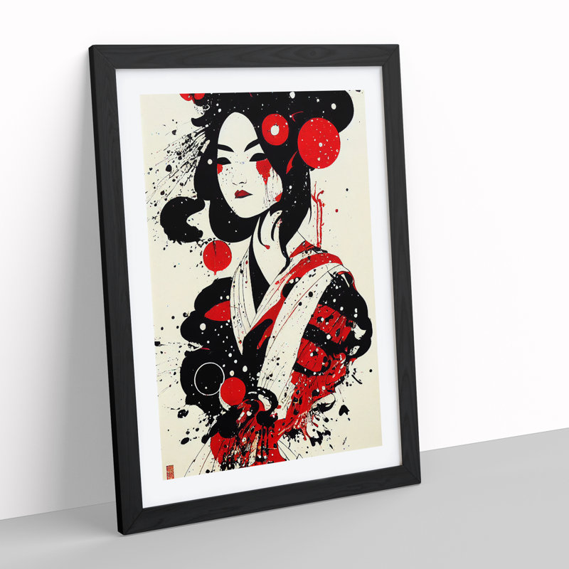 Graffiti Geisha - Single Picture Frame Painting, 64cm H x 46cm W x 2cm D, Black
