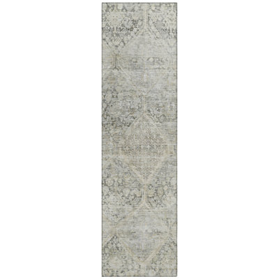 Machine Washable Indoor/Outdoor Xhevrie Pewter Rug