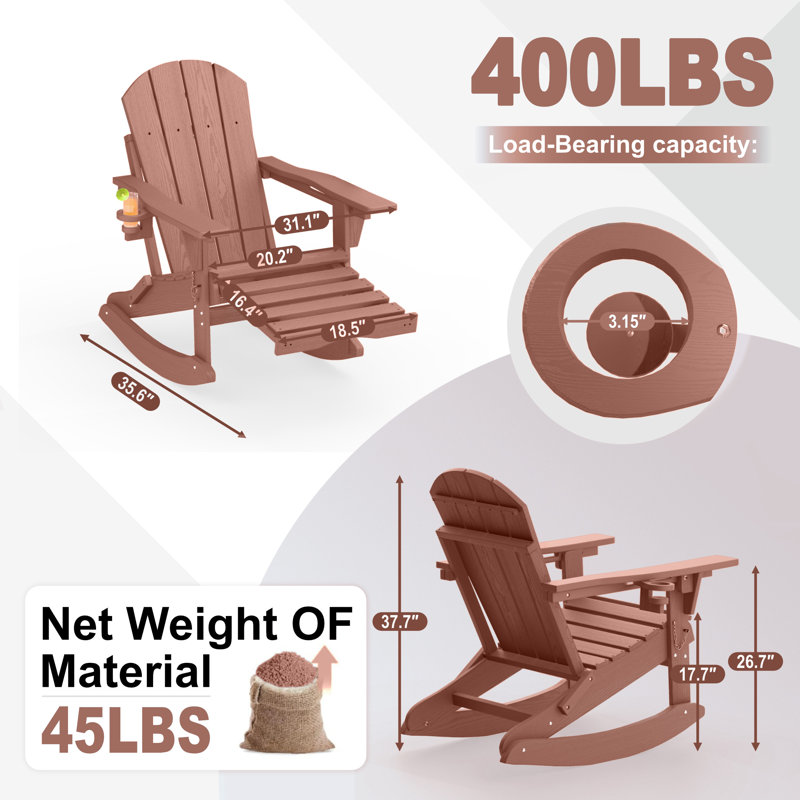 4-in-1 Multifunctional Folding Adirondack Rocking Chair with Retractable Ottoman(Set Of 2), Coffee