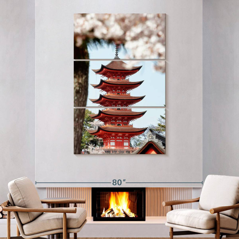Masam Miyajima Pagoda With Sakura, 74" H x 48" W