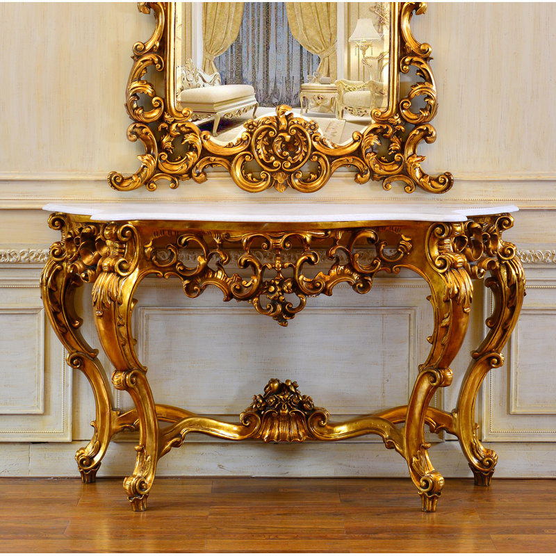 Zeus 61.8'' W Marble Console Table, Antique Gold
