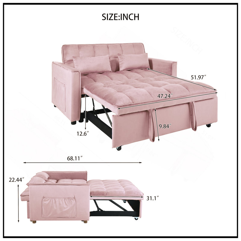 Convertible Sofa Bed, 3-In-1 Pull Out Couch With Reclining Backrest And Pillows For Living Room Or Office
