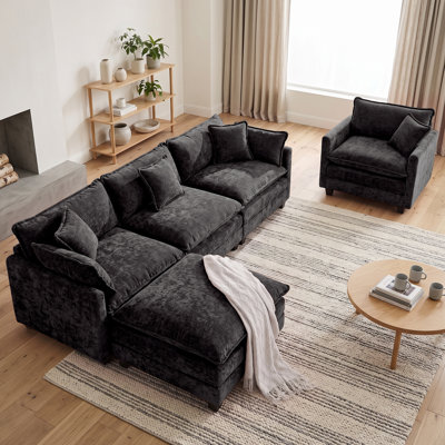 Ensemble de salon modulaire en chenille avec sièges profonds, coussins double couche
