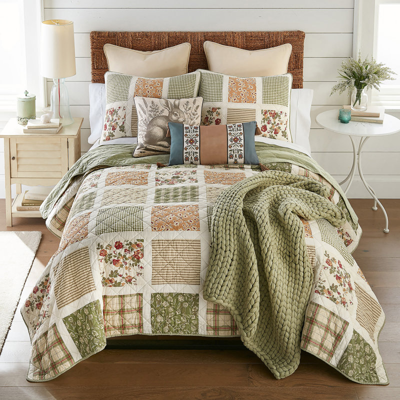 Ensemble de courtepointe en coton 3 pièces Donna, Courtepointe pour grand lit + 2 taies décoratives