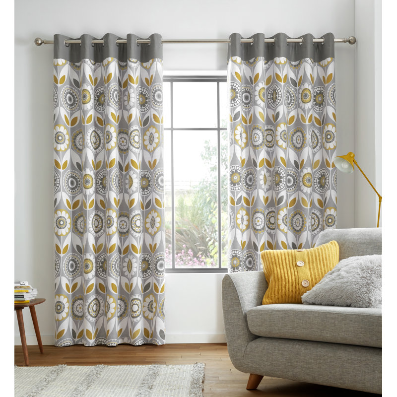 Annika Eyelet Room Darkening Curtains, 168 W x 183 D cm, Ochre