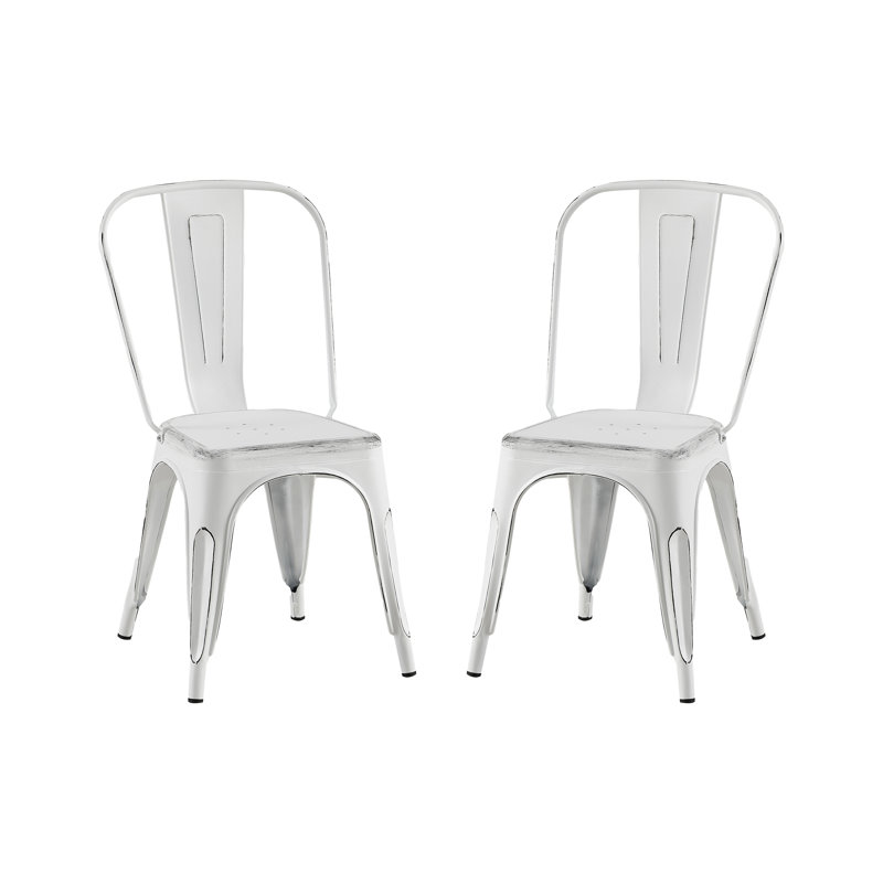 Chaises de bar modernes pour salle à manger en métal ultrabrillant, Blanc mat, H 33 po x l 17 po x P 17,50 po