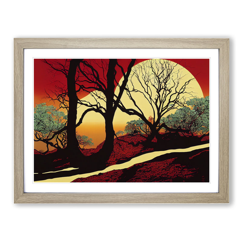 Alluring Tree Forest - Single Picture Frame Print, 25cm H x 34cm W x 2cm D, Oak