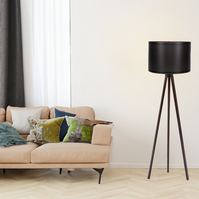Lampe trépied 57 po Kisa, Noir, Noyer