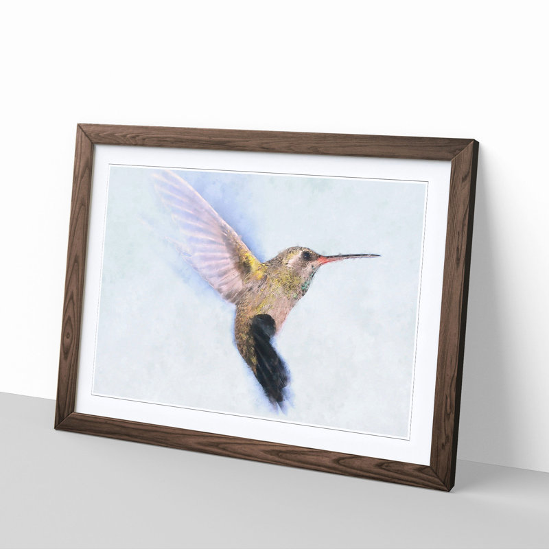 Flying Hummingbird Bird - Picture Frame Graphic Art Print, Walnut Framed, 24cm H x 33cm W x 2cm D