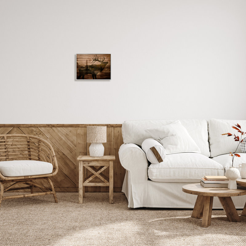 «Forest Elk Silhouette Rustic Plank» par Kim Allen - impression, Estampe numérique Farmhouse, H 11 po x l 14 po