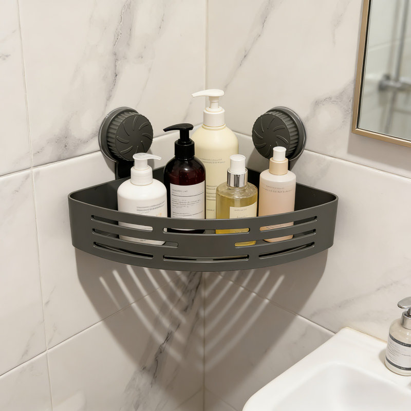 8.5-inch Double-layer No-drill Bathroom Shelf, ABS Suction Cup Storage Rack For Smooth Walls, Practical Minimalist Organizer For Toiletries