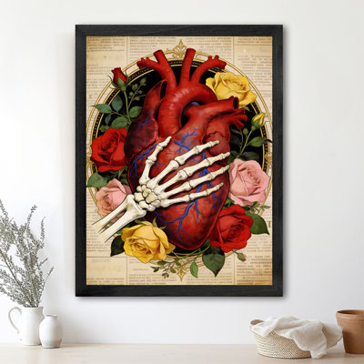 Art encadré noir avec art mural, cœur avec fleurs, thème de la Saint-Valentin, impressions encadrées