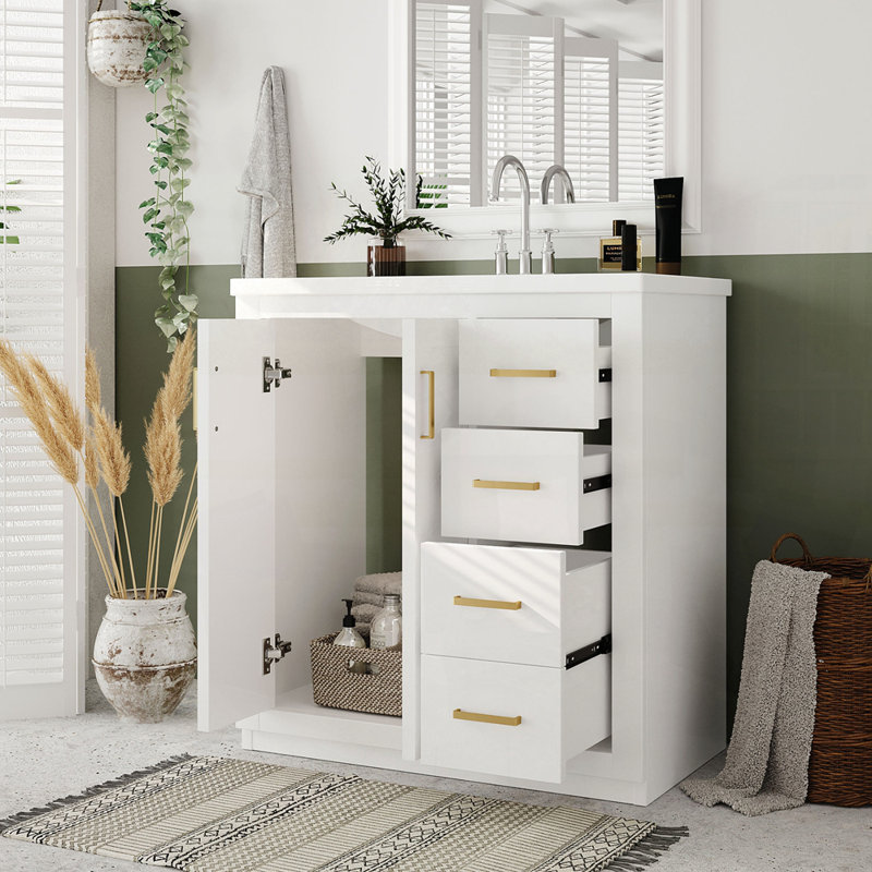 Meuble-lavabo de qualité supérieure avec lavabo en céramique et rangement abondant, Bleu, 30"