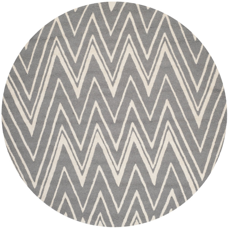 Tapis gris / ivoire en laine touffeté à la main Ellicott, Rond 6 pi