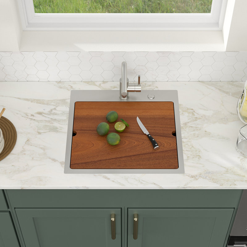 Évier de cuisine à simple cuve en acier inoxydable de calibre 16 avec robinet et accessoires pour station de travail encastrable L 21 po x l 20 po x P 10 po