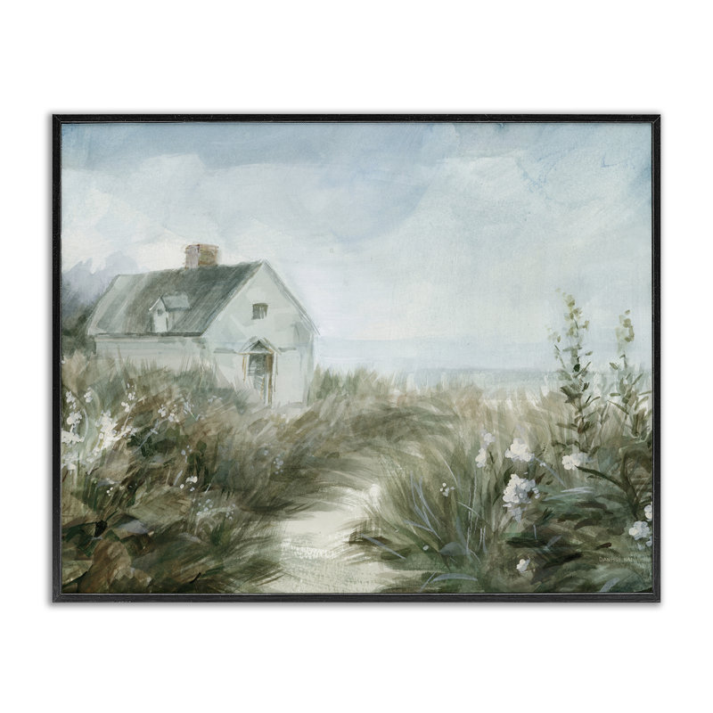 «Windswept Cottage» par Sea, giclée encadrée, conception par Danhui Nai, H 11 po x l 14 po, Giclée encadrée noir minuit