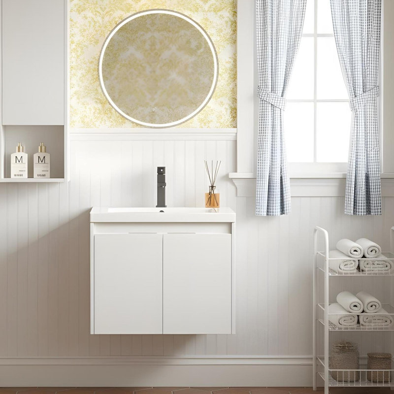 Meuble-lavabo de salle de bain avec lavabo en résine et armoire murale