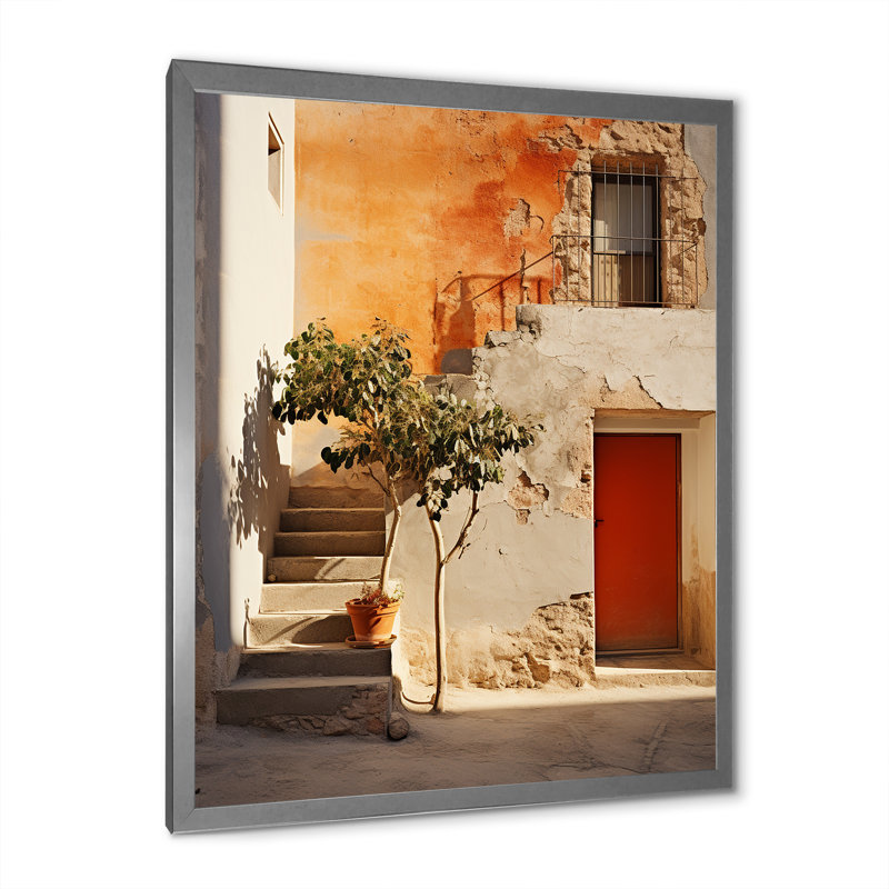 Italie, paysage d'imitation sur toile, Cadre simple argenté, H 44 po x l 34 po x P 1,5 po