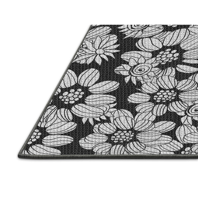 Tissé à la machine à la machine à partir de laine et de polyester noir/gris Tapis décoratif, Rectangle de 5 pi x 7 pi