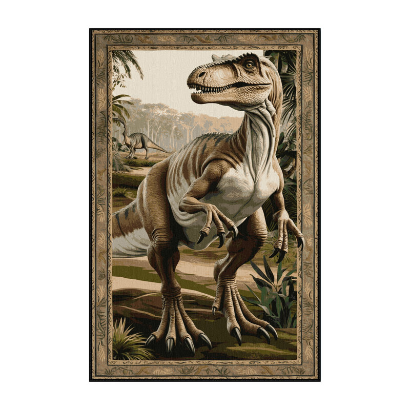 Tapis brun dinosaures lavable à la machine, Rectangle 2 pi x 3 pi