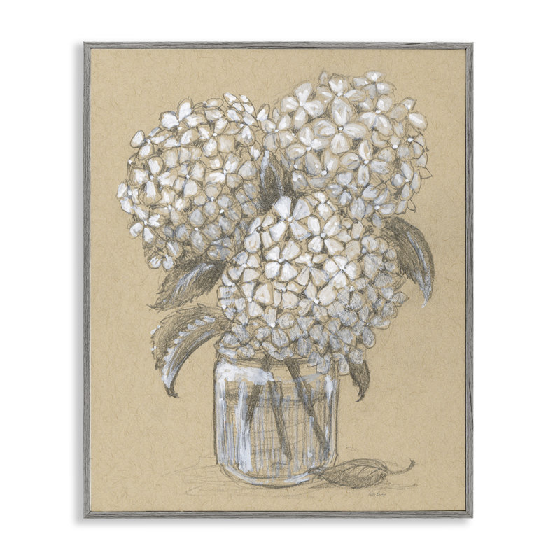 Dessin de pot d'hydrangées, estampe numérique, conception de Patti Bishop, H 20 po x l 16 po, Estampe numérique Farmhouse