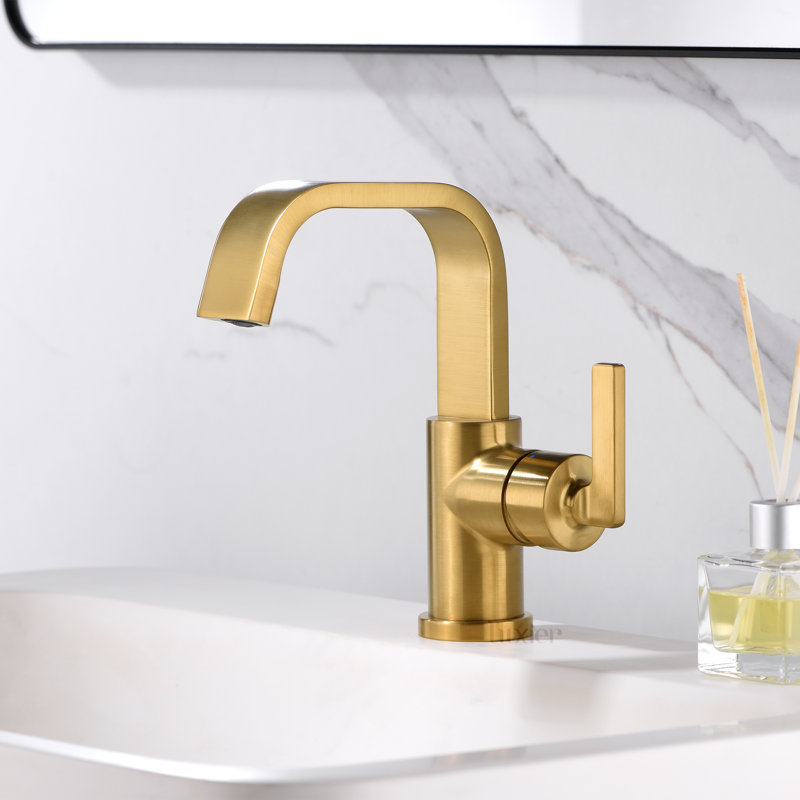 Single Hole Bathroom Faucet with Drain Assembly, Brushed Gold
