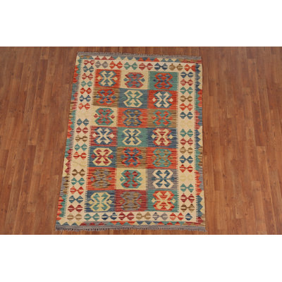 Tapis décoratif géométrique kilim oriental 4 x 6