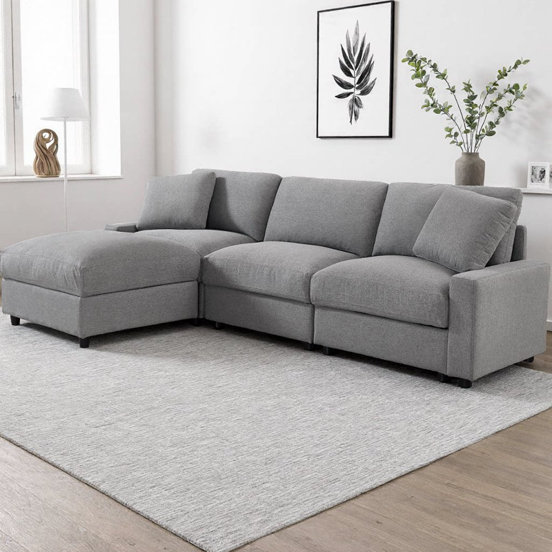 Canapé d'angle modulaire Tonic 103 po en polyester avec pouf et 4 rangements dissimulés, canapé infonuagique 3 places avec assise profonde, combinaison flexible, montage sans outils pour le salon