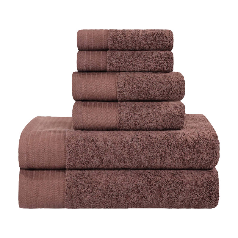 Arbois Turkish Cotton 6 Piece Herringbone Solid Medium Weight Towel Set, Cascade Solid