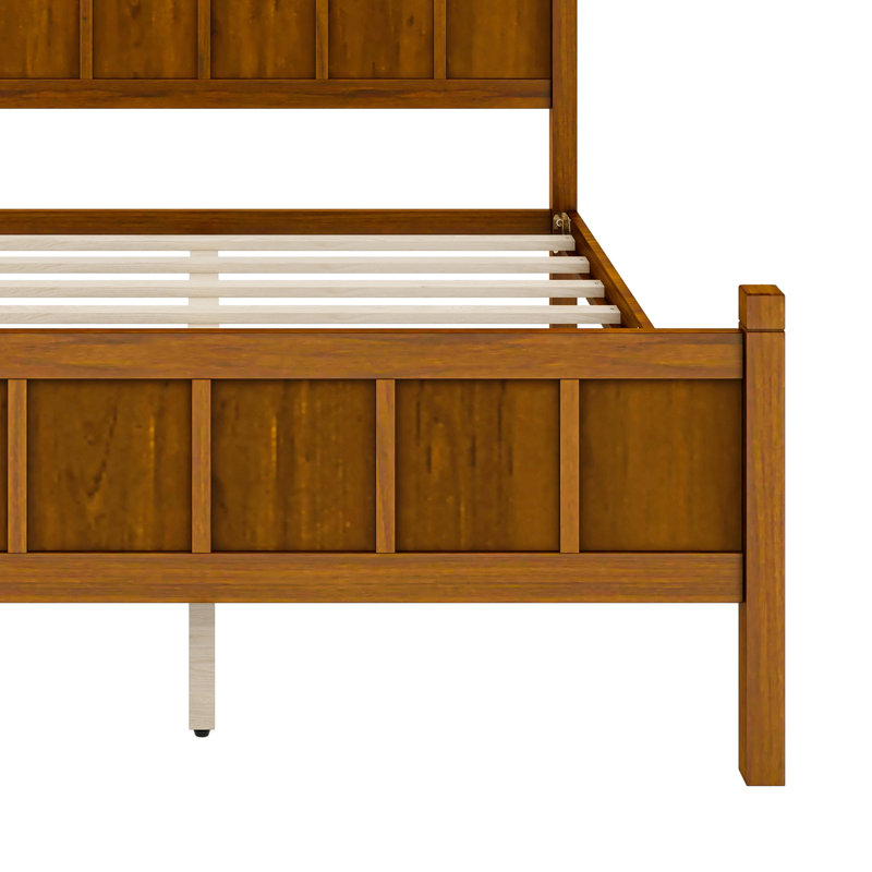Lit à panneau plat Farmhouse Design avec tête de lit et plateforme élégante, Double, Noyer clair