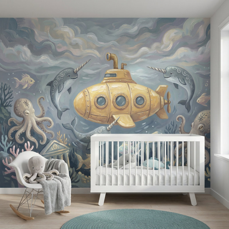 Papier peint sous-marin pieuvre sous-marine Narwhal, Texturé non collé, 160 po x 108 po