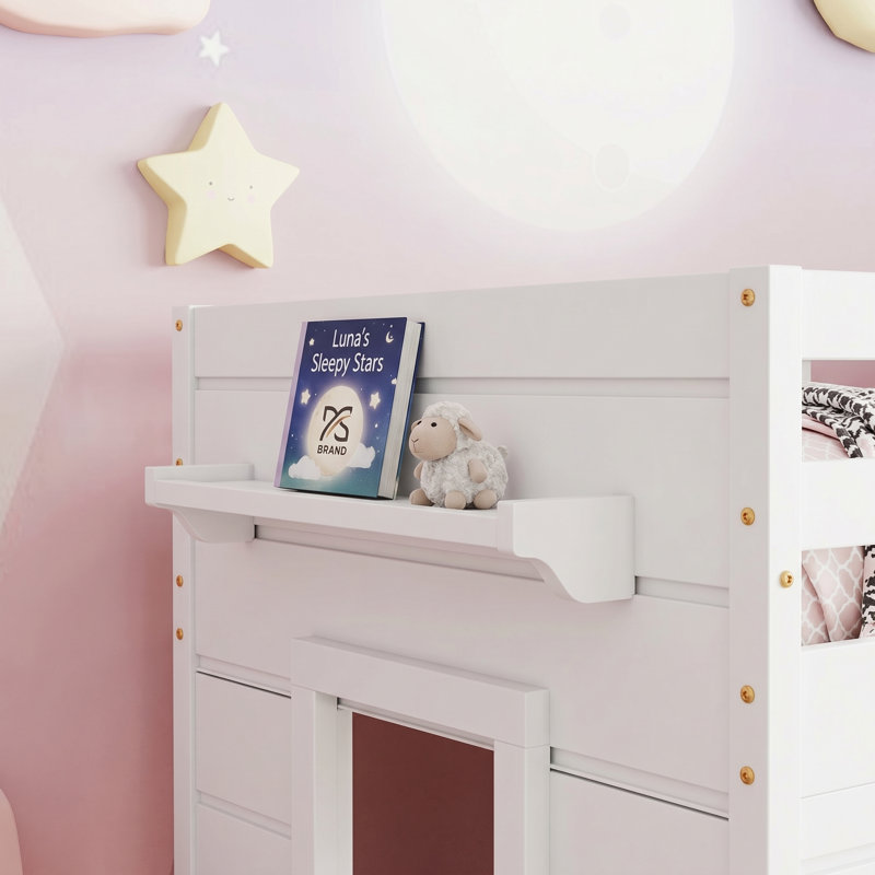Space-Saving Twin Loft Bed with Storage Cabinet, Bookshelf & Safety Rails for Kids & Teens, White