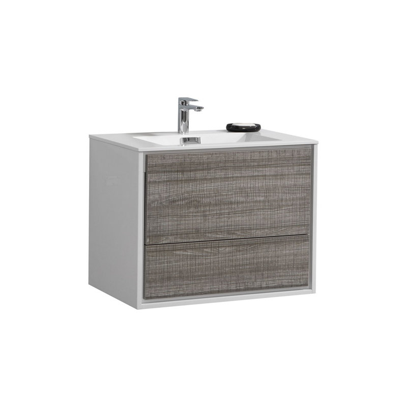 Trieu 29.75'' Single Bathroom Vanity with Acrylic Top, Gloss White/Gray