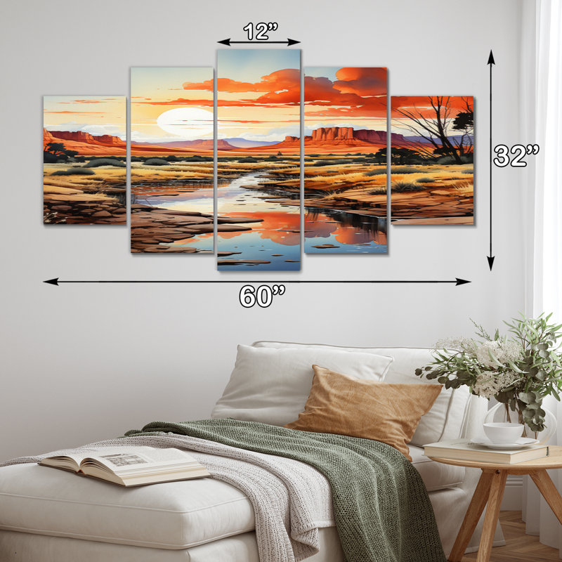 Native Art Ancestral Landscape I - décoration murale Native American Art - 5 panneaux