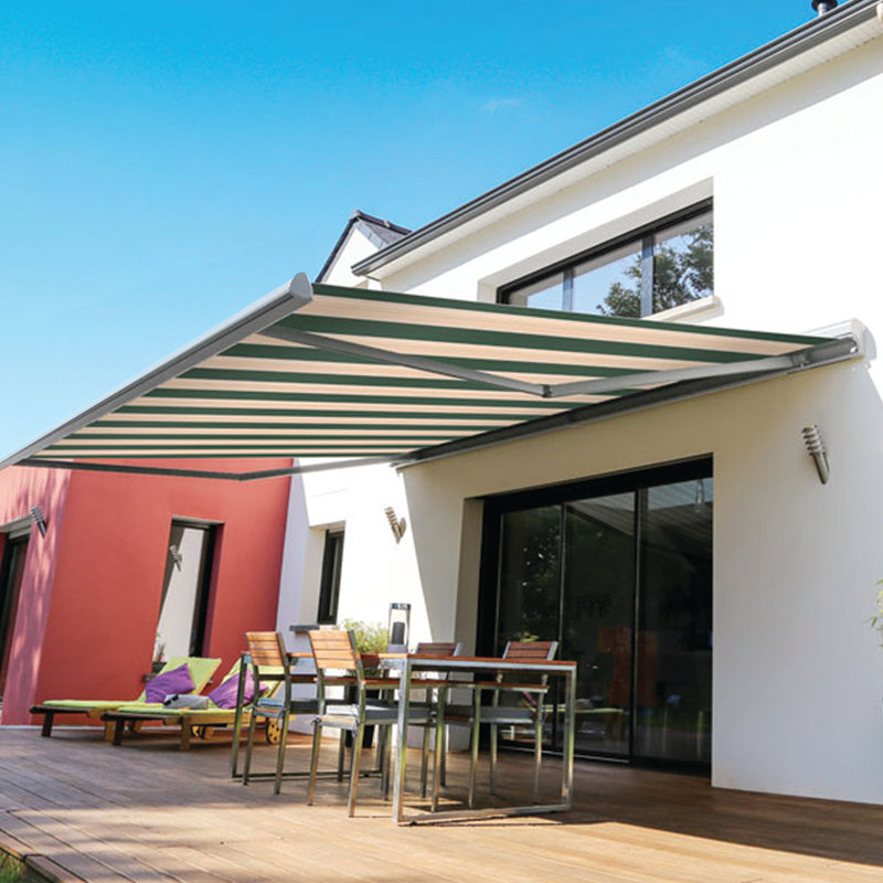 Advaning 8'x6' Manual Patio Retractable Awning, 10.5' H x 8.2' W x 6.5' D, Garden Green/Sand Beige Stripes