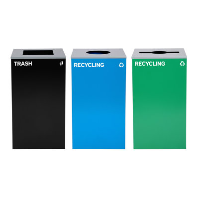 29 Gallon Steel Open Top Recycling and Trash Can Set with Square, Mixed, and Circle Lid
