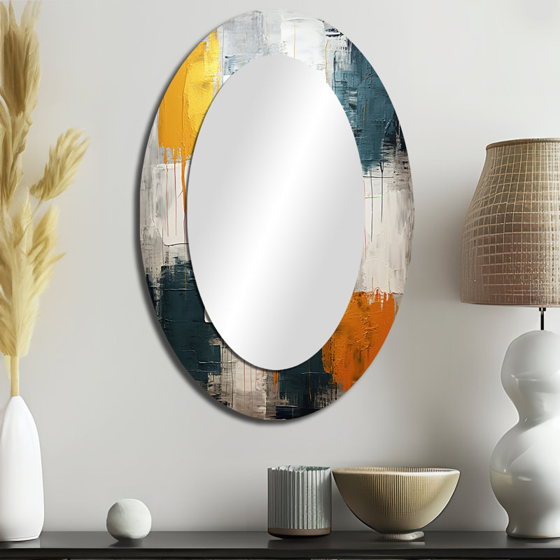 Bliss Of Happiness In Yellow And Blue VI - Modern Oval Wall Mirror, 36" x 24"