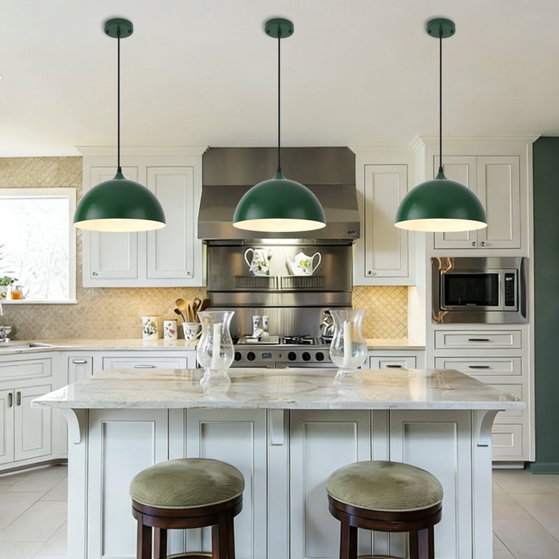 2- light 11.8inches Modern Green Dome Single Pendant Light For Kitchen,Restaurant Room Aisle, Green