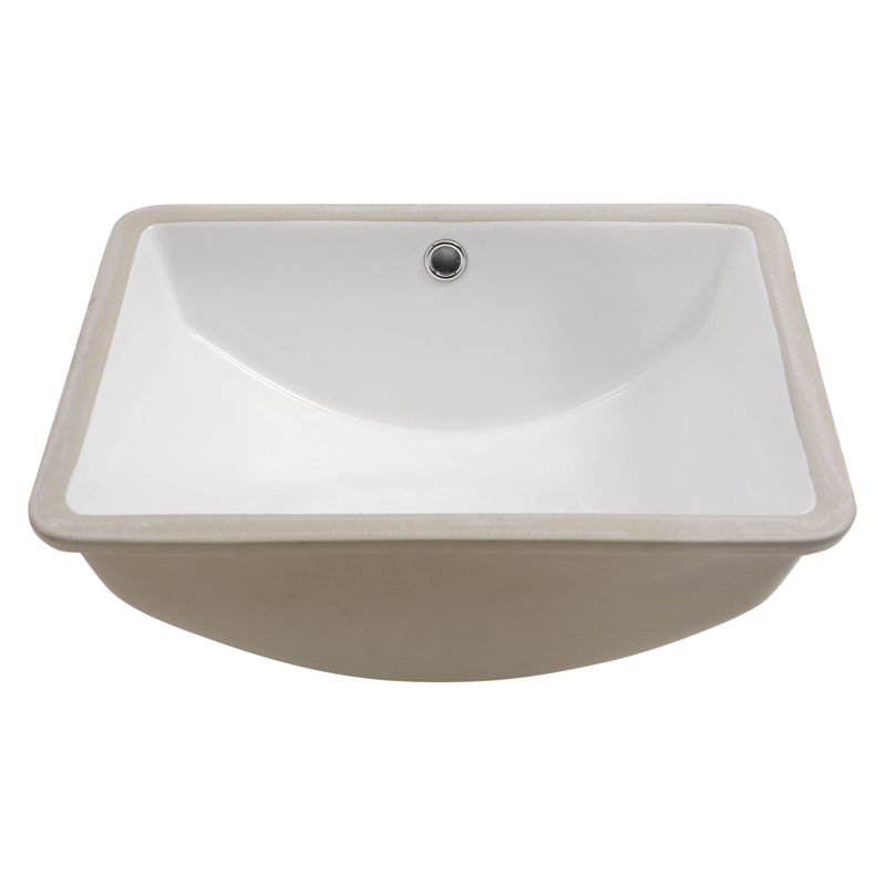 18.5"X14" White Ceramic Rectangular Undermount Bathroom Sink With Overflow
