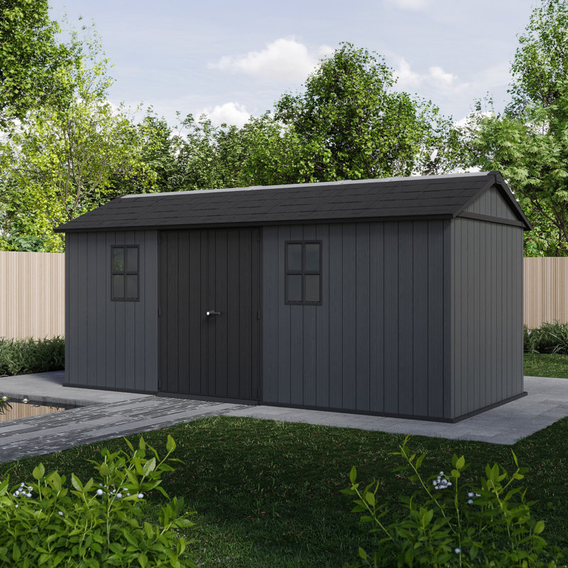 Remise de rangement extérieure en résine durable Keter Newton Plus avec plancher et portes doubles pour meubles de jardin et outils, gris graphite (6 tailles disponibles)