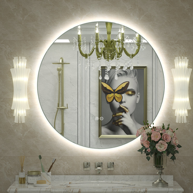 UL Certified LED Anti-Fog Tempered Glass Round Bathroom/Vanity Mirror - Basics by Wayfair™, 32" x 32"