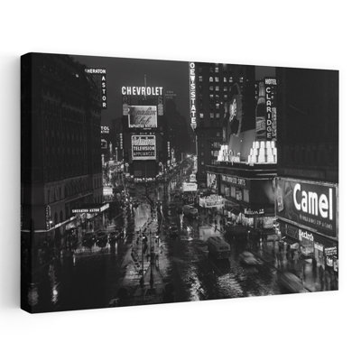 1950s, Times Square Night, de Times Building Up à Duffy Square, enseignes au néon, Broadway, grande voie blanche, rétro, rétro, art mural