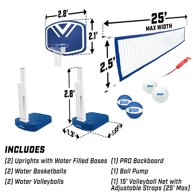 Blue and White 2-in-1 Pool Basketball Hoop & Volleyball Net Set