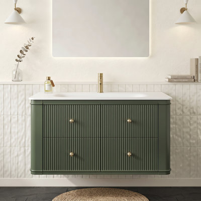 36" Modern Floating Bathroom Vanity with Acrylic Integrated Sink, Pre-Assembled Cabinet, 4 Dovetail Soft-Close Drawers & Rounded Edges